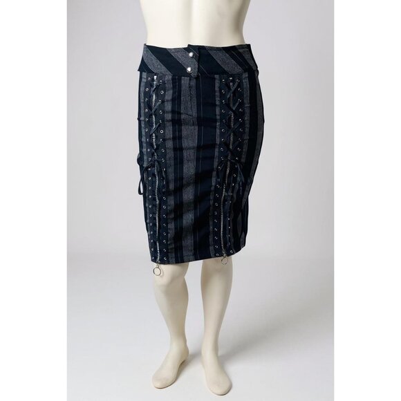 Y2K Black Orchid Black Striped Lace-Up Pencil Skirt Whimsigoth Punk Size XS - Picture 2 of 8